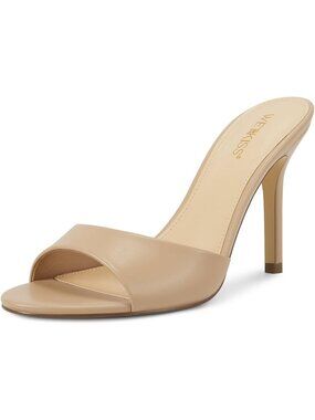 Women's Nude Faux Leather Single Strap Open Toe Round Toe Dess High Heel Sandals